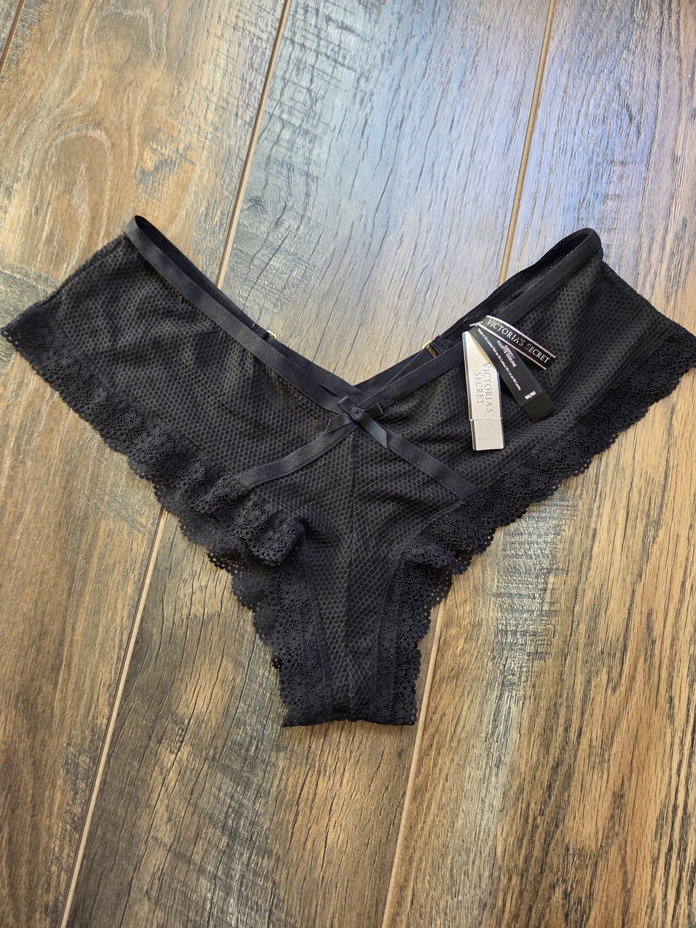 Victoria's Secret Black Fishnet Mesh Lace Cheeky Panty M 2016 Vintage